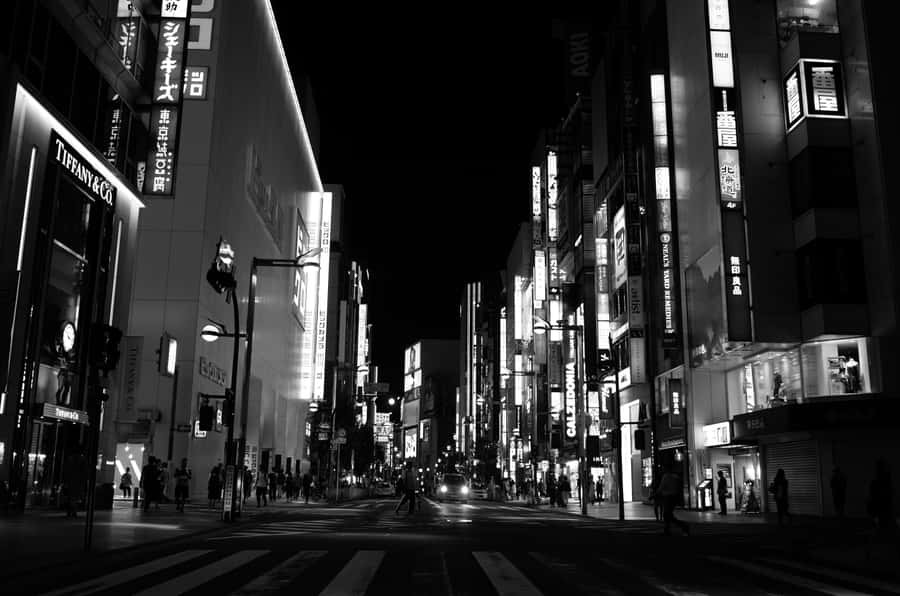 Japan Black And White Street Crossing Wallpaper