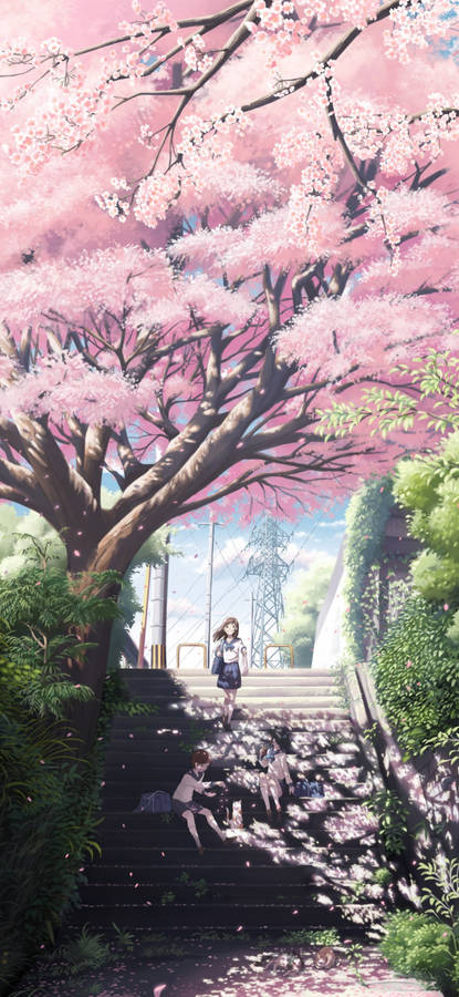 Japanese Aesthetic Iphone Girls On Steps Wallpaper