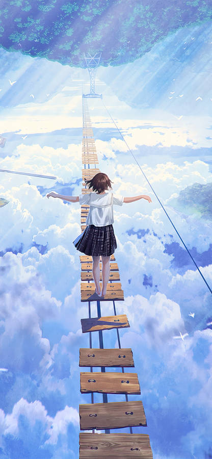 Japanese Aesthetic Iphone Schoolgirl On Clouds Wallpaper