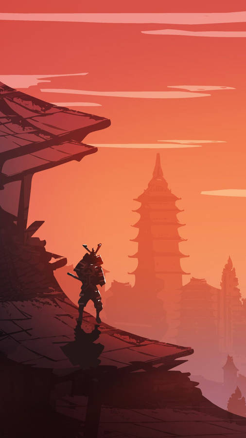 Japanese Samurai Sunset Temple Wallpaper
