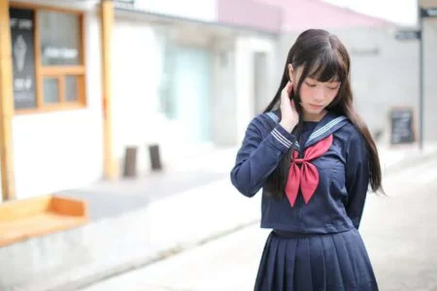 Japanese School Shy Girl Wallpaper
