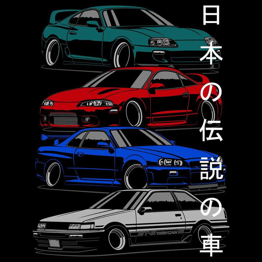 Jdm Art Colored Cars Poster Wallpaper
