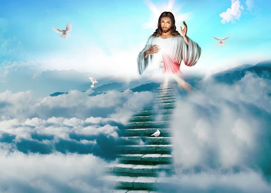 Jesus In Heaven With The Sacred Paradise Wallpaper