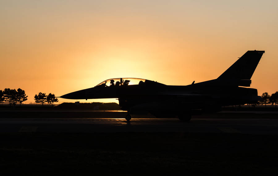 Jet Fighter Parked Sunset Wallpaper