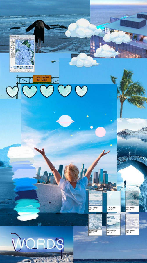 Jimin Aesthetic In Blue Collage Wallpaper
