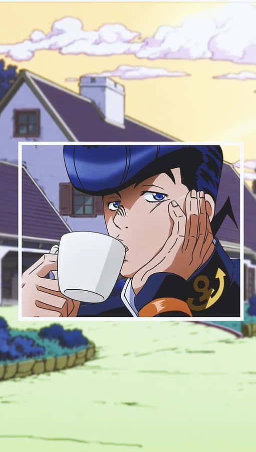 Jojos Bizarre Adventure Iphone Josuke Drinking From A Cup Wallpaper