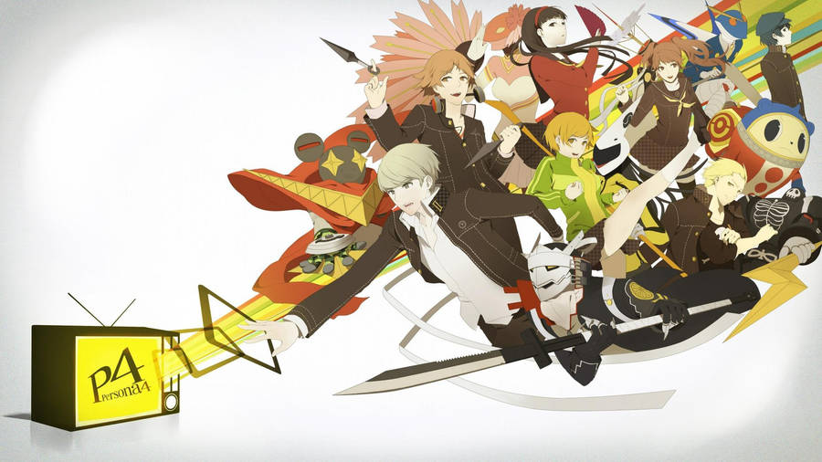 Journey Through The Tv World With The Heroes Of Persona 4 Wallpaper