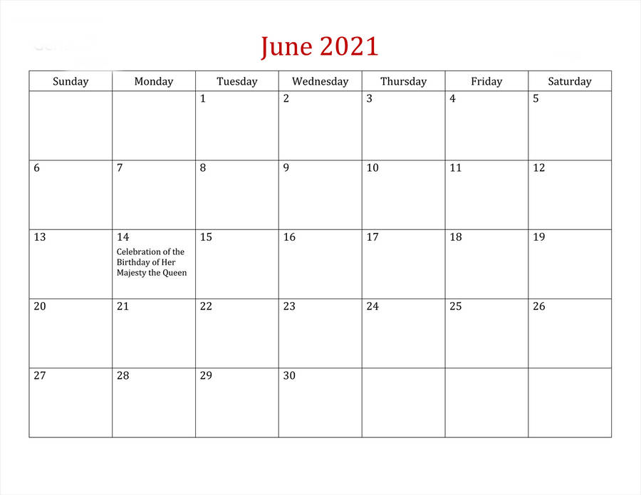 June 2021 Calendar 1320 X 1020 Wallpaper