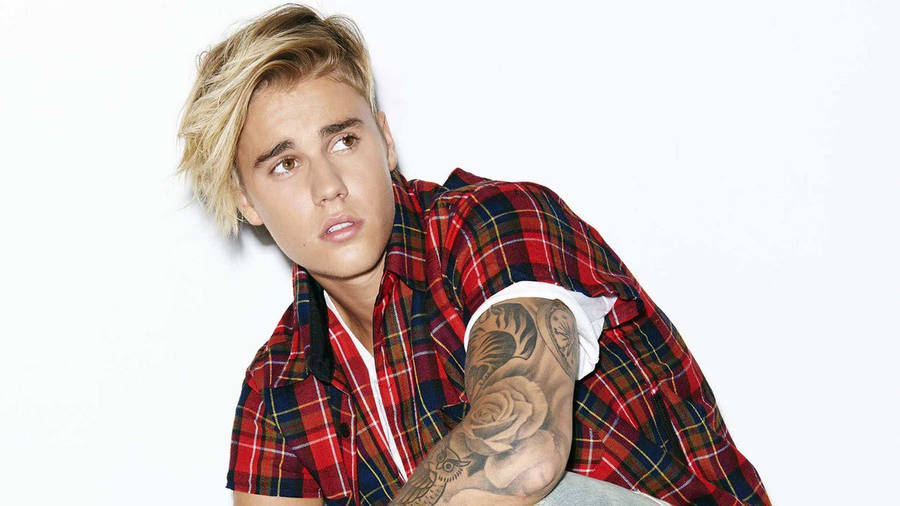 Justin Bieber In A Red Flannel Wallpaper