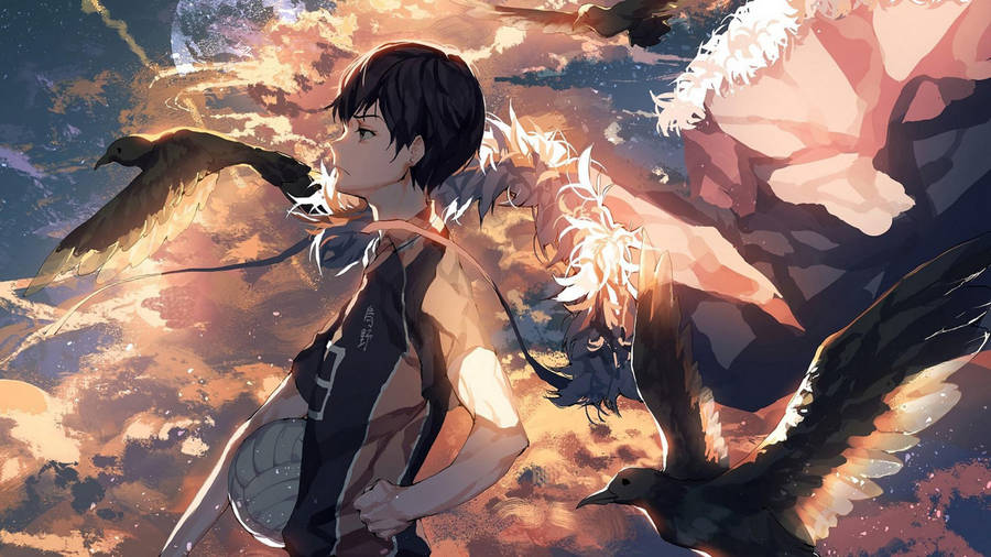 Kageyama Surrounded By Birds Haikyuu Aesthetic Wallpaper