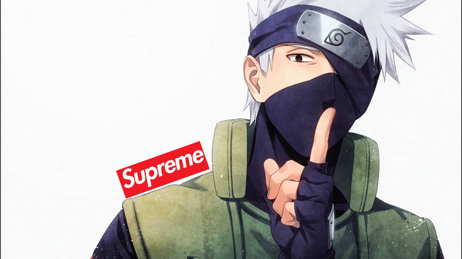 Kakashi Hatake Supreme Logo On White Background Wallpaper