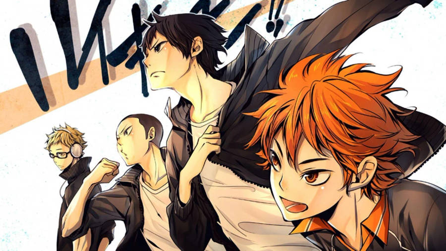 Karasuno Team Members Facing The Left Haikyuu Aesthetic Wallpaper