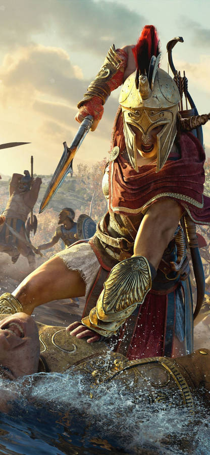Kassandra Attacking Her Enemy Odyssey Iphone Wallpaper