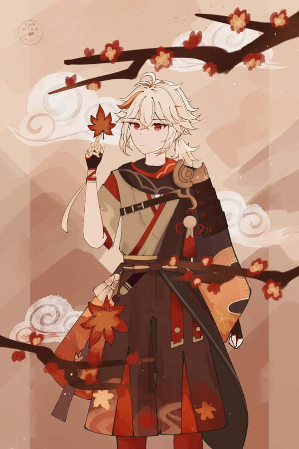 Kazuha Fanart Drawing Maple Leaf Wallpaper