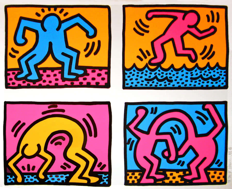 Keith Haring Four Panel Artwork Wallpaper