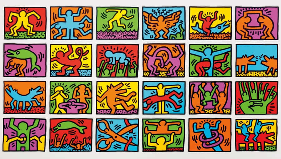 Keith Haring Vibrant Pop Art Tiles Wallpaper