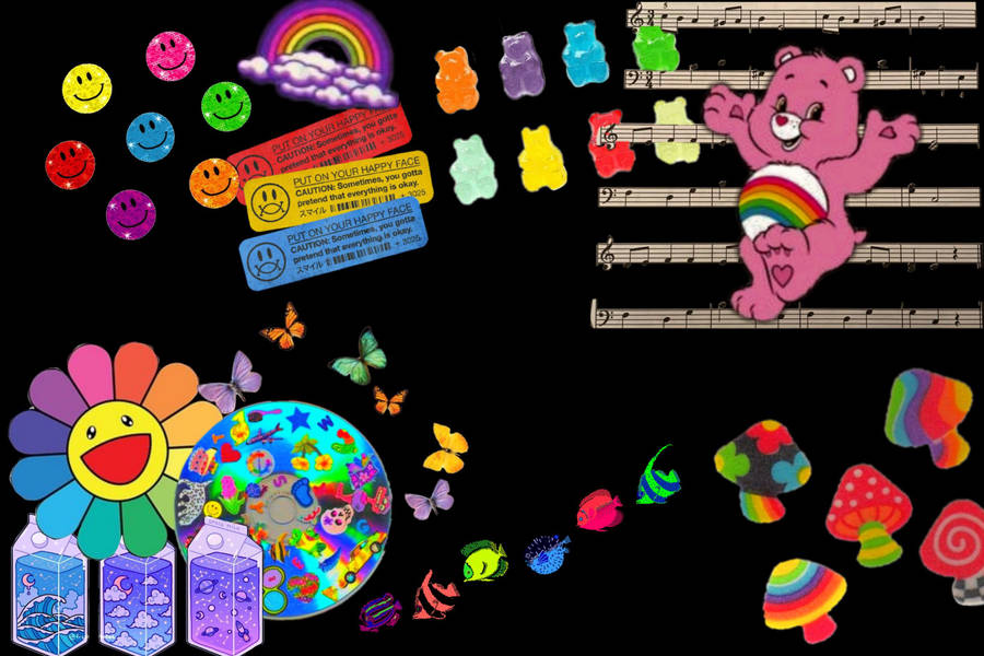 Kidcore Desktop Pink Care Bear Cheer Wallpaper