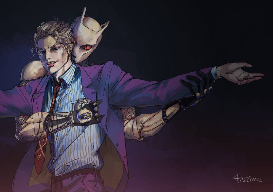 Killer Queen Hugs Kira In Jojo Bizarre Adventure Wallpaper