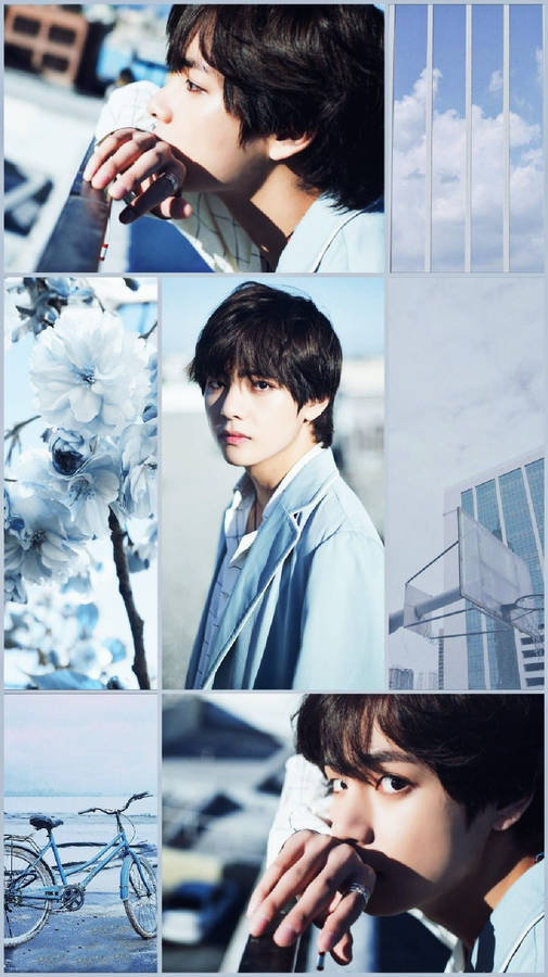 Kim Tae-hyung Aesthetic White And Blue Wallpaper