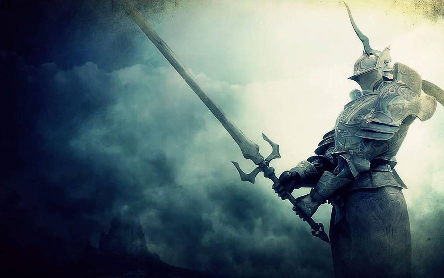 Knight Wearing Gear With Horn Wallpaper