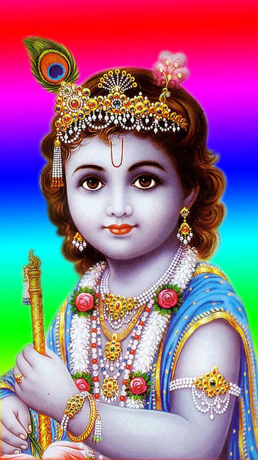 Krishna Phone Baby Krishna Rainbow Aesthetic Wallpaper