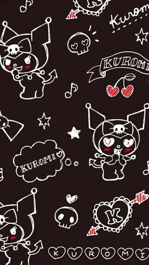 Kuromi Iphone Doodles On Black Wallpaper