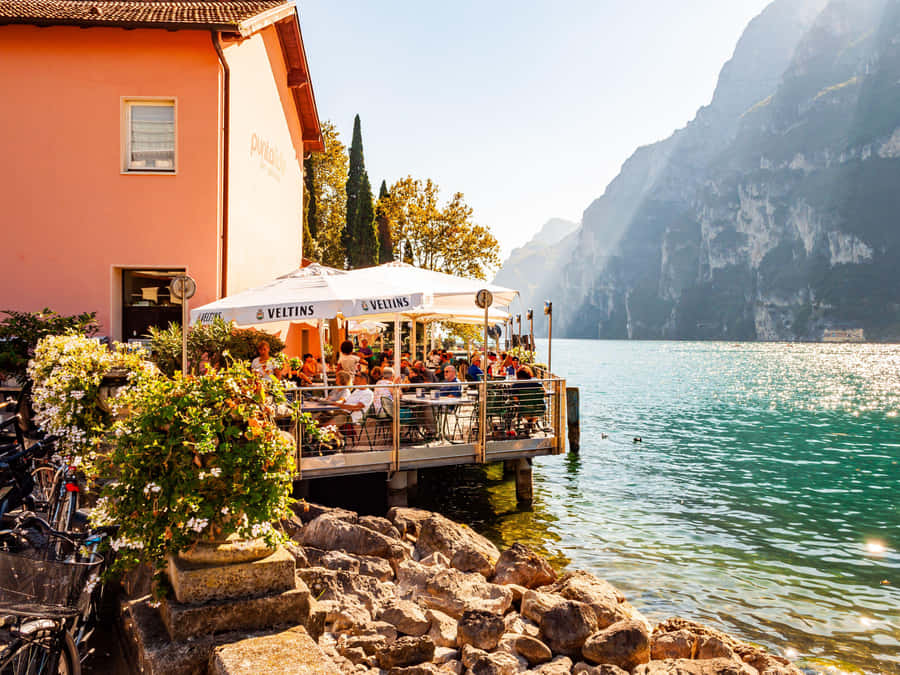 Lake Restaurant Of Lago Di Garda Wallpaper