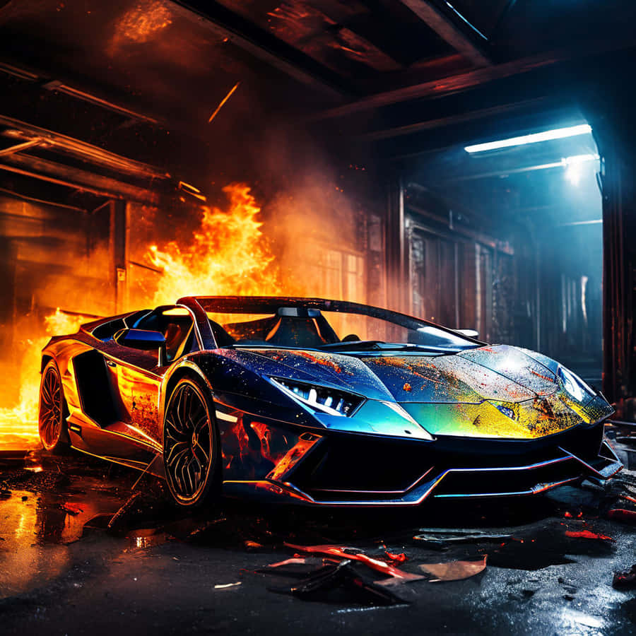 Lamborghini Aventador Engulfedin Flames Wallpaper