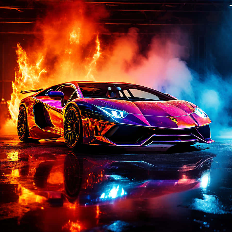 Lamborghini Aventador Flames Drama Wallpaper
