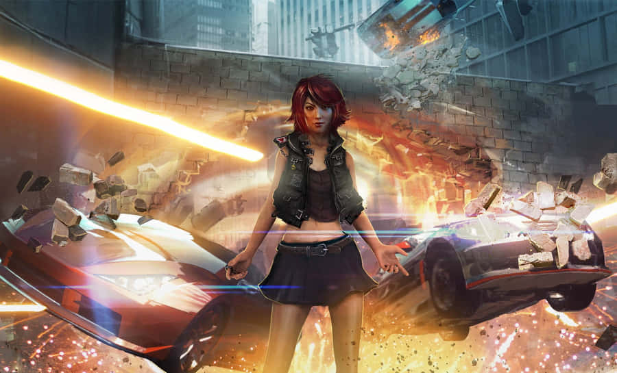 Lamborghini On Fire Ridge Racer Girl Wallpaper