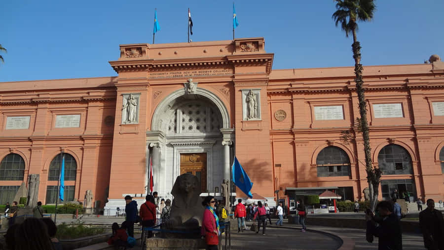 Large Crowd On Egyptian Museum Wallpaper