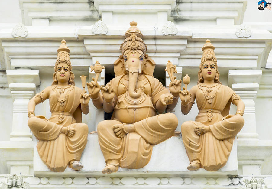 Laxmi Ganesh Saraswat Beige Sculpture Wallpaper