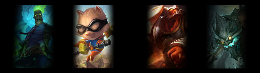 League Of Legends Dual Screen Four Heroes Wallpaper