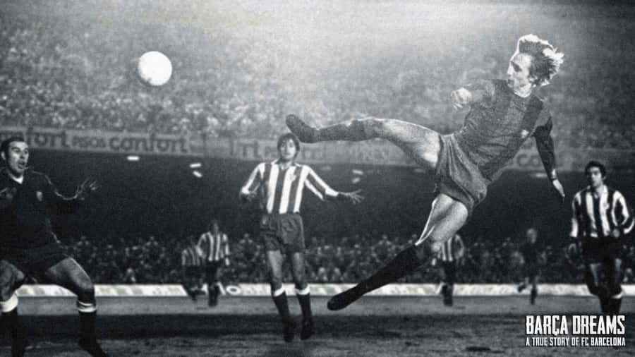 Legendary Football Icon Johan Cruyff In Action At Fc Barcelona Wallpaper