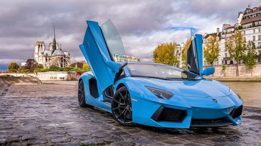 Light Blue Lamborghini Aventador Cool Wallpaper