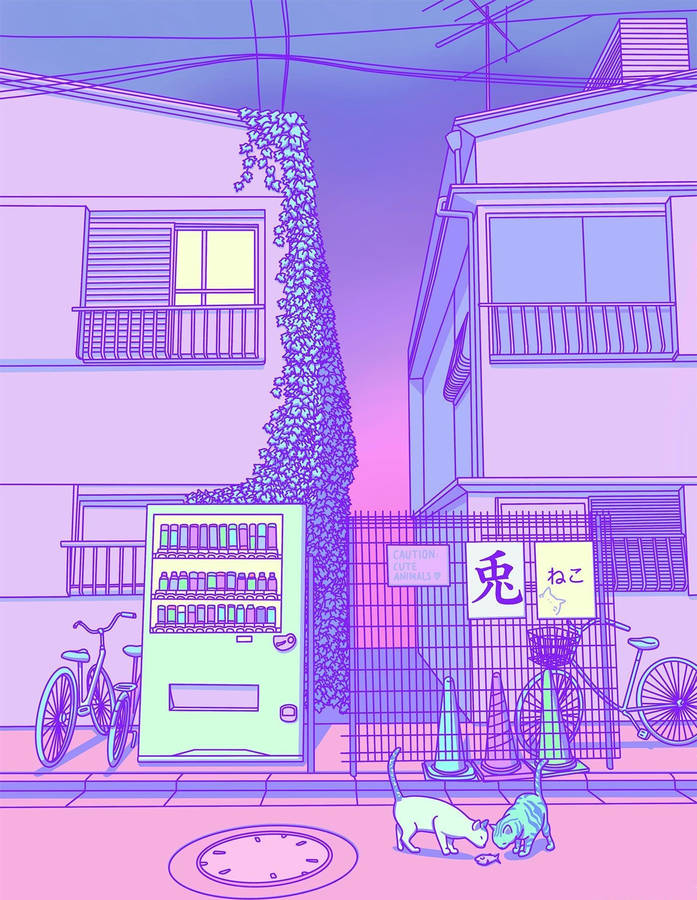 Light Pink Aesthetic Cartoon Neighborhood Wallpaper