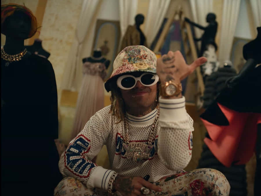 Lil Pump Posing For A Photoshoot. Wallpaper