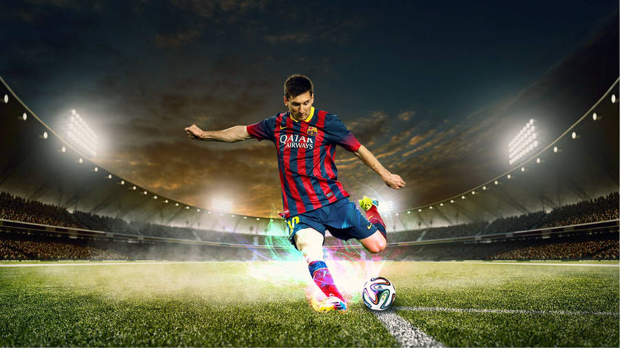 Lionel Messi Kicking A Football Hd Wallpaper