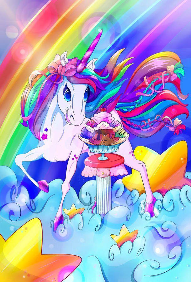 Lisa Frank Unicorn With Ice Cream Wallpaper