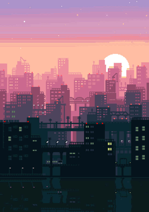 Lo Fi Pixel Art City Wallpaper