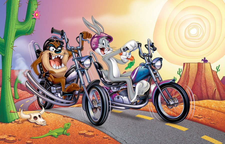 Looney Tunes Bugs And Taz Motorcycle Wallpaper