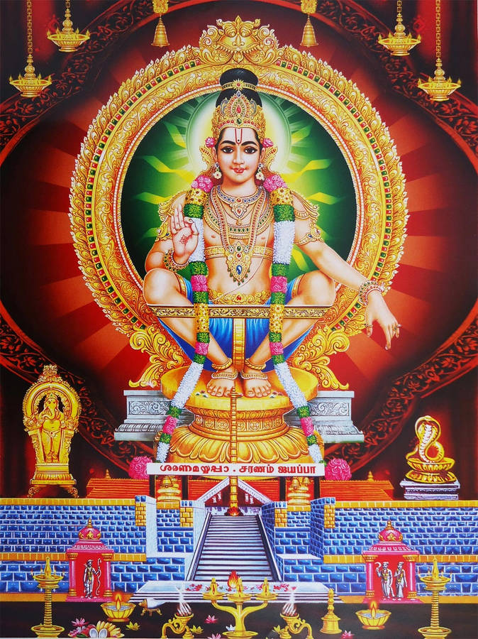 Lord Ayyappa With Golden Trinkets Wallpaper