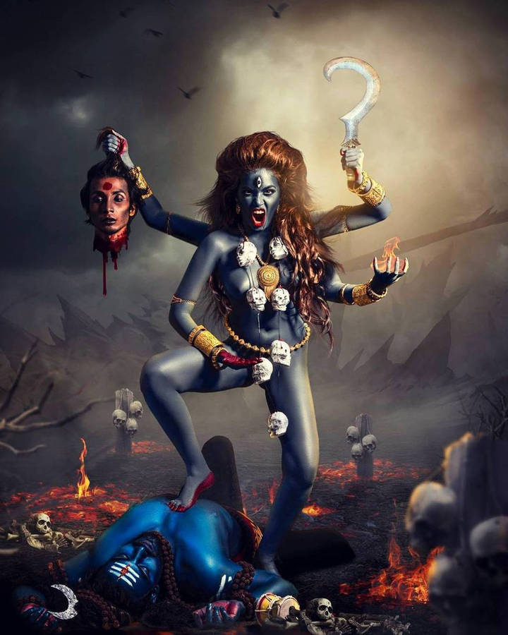 Maa Kali Stepping On Shiva Live-action Wallpaper