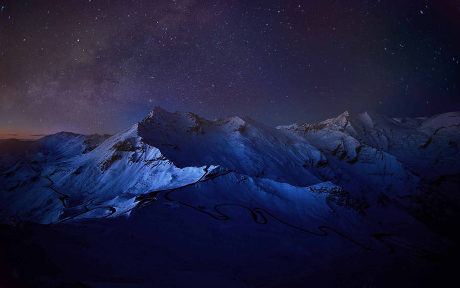 Macbook Pro Night Sky Icy Mountains Wallpaper