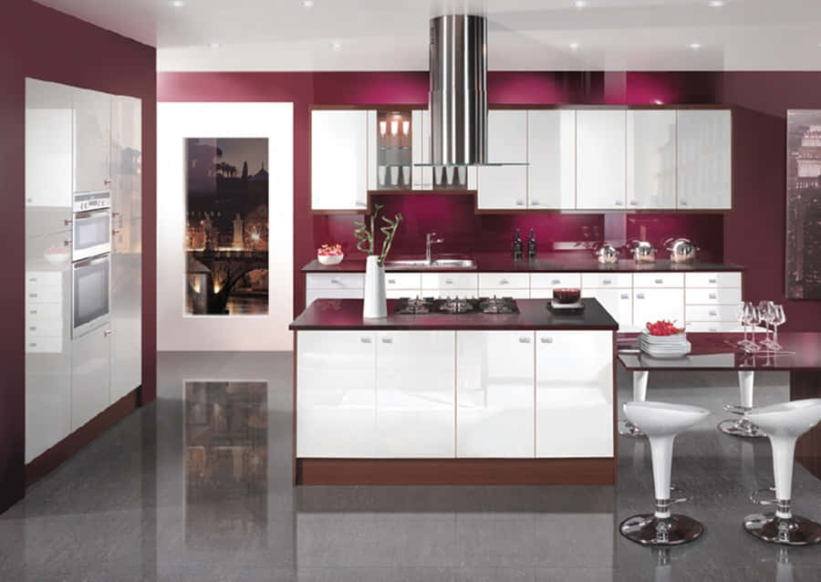 Magenta Color Modern Kitchen Design Wallpaper