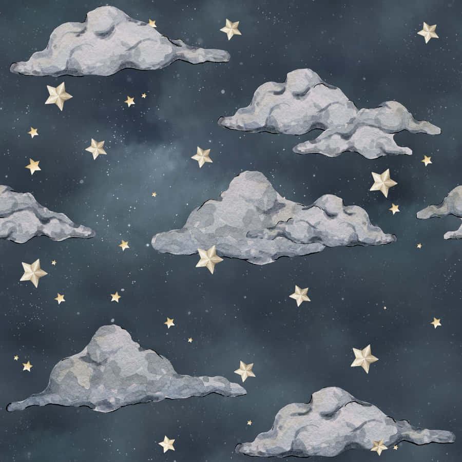 Magical Night Sky With Shining Stars And White Clouds Wallpaper