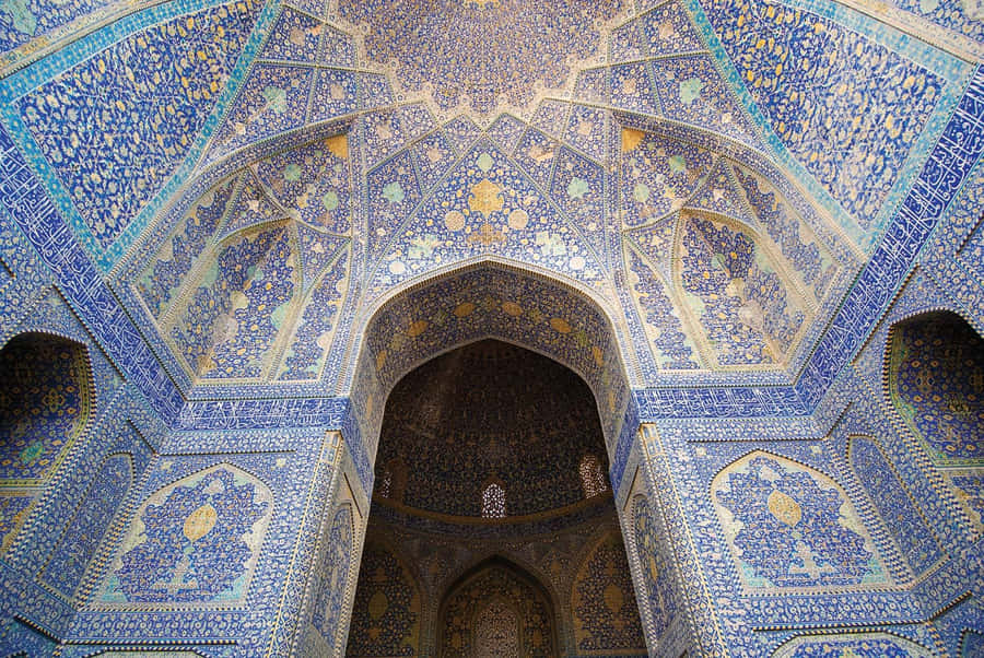 Magnificent Interior Of Shah Mosque In Isfahan Wallpaper