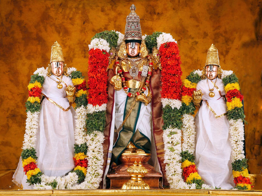 Magnificent Trio Of Venkateswara Swamy, A Venerated Hindu Deity Wallpaper