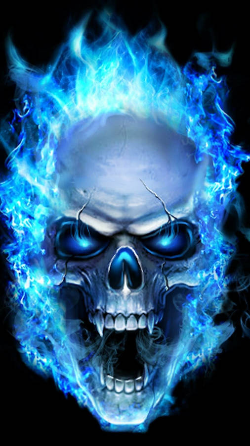 Majestic Blue Fiery Skull Wallpaper Wallpaper