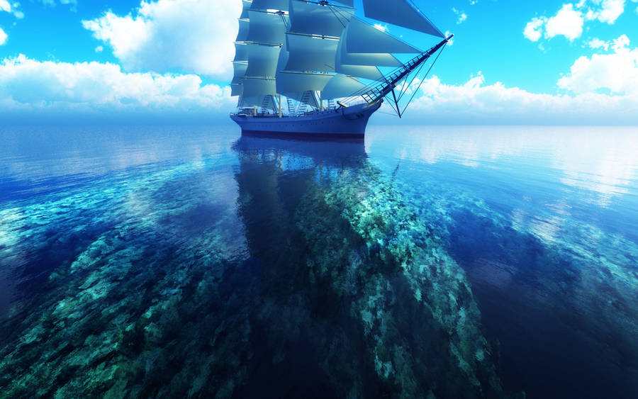 Majestic Galleon Ship Sailing Across The Sea Wallpaper